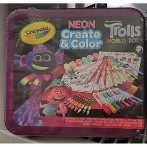 Crayola Trolls World Tour, Neon Create & Color Art Set, 70+ Art Supplies NEW